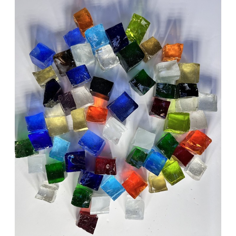 Vrac de Dalles de Verre - Tansparent 1Kg : Cube 2x2cm.